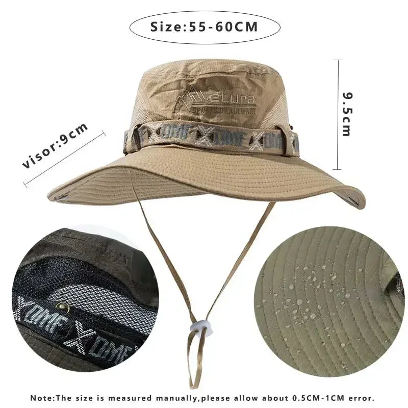 Men’s Summer UV Protection Bucket Hat – Wide Brim Outdoor Safari & Beach Cap