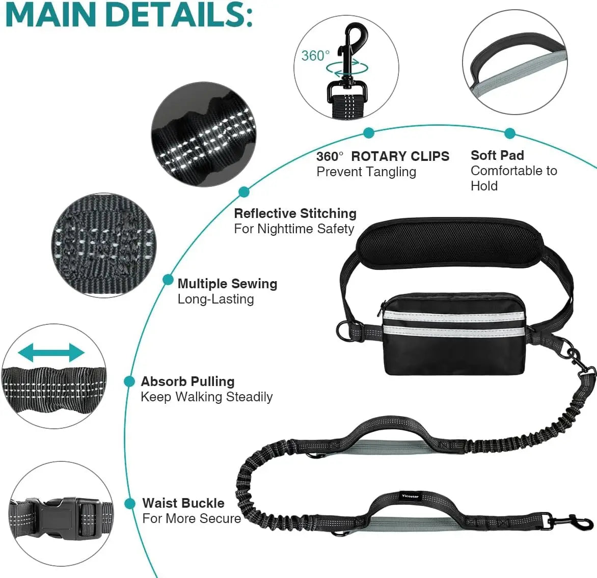 Hands-Free Dual Dog Leash with Pouch