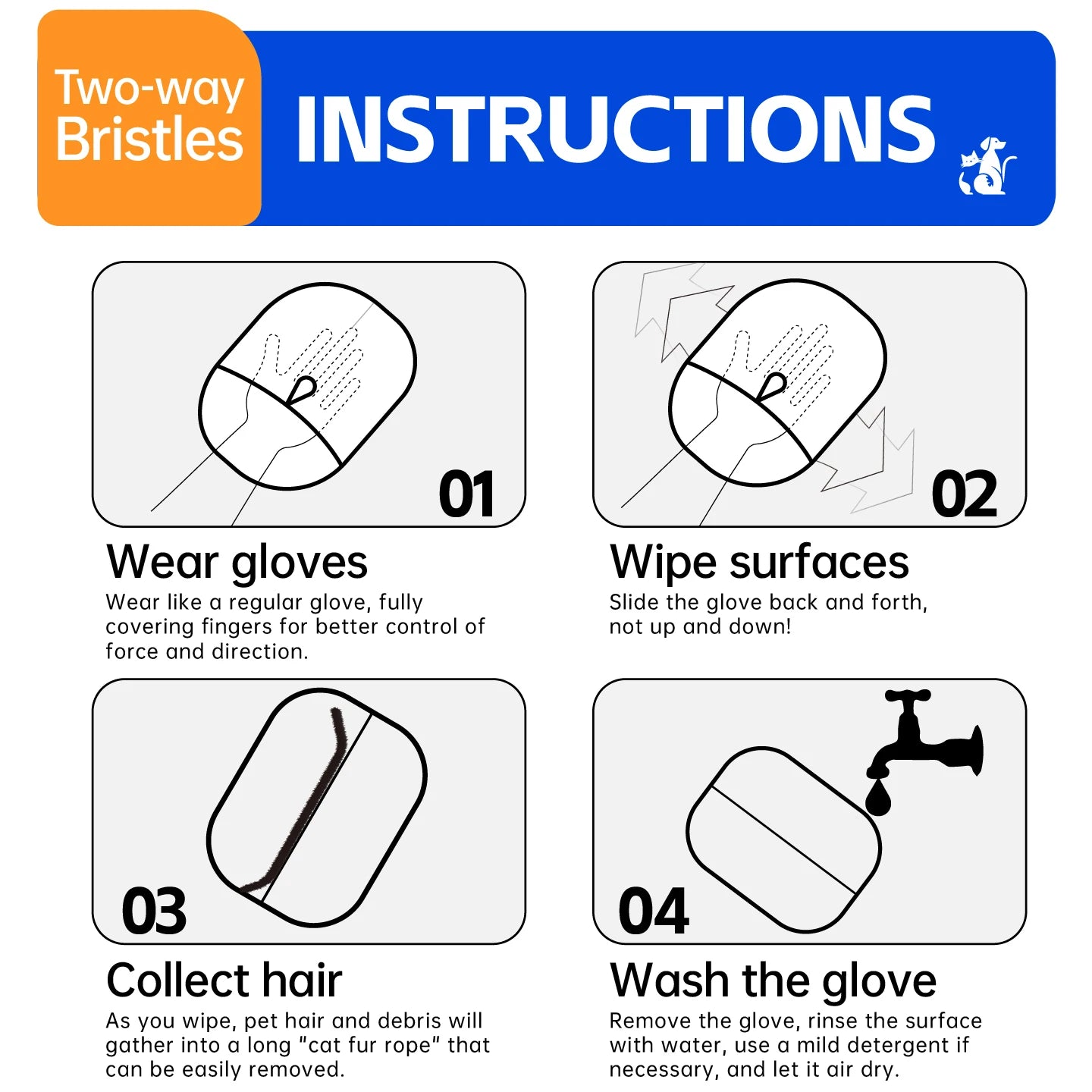 Pet Hair Removal Grooming Gloves