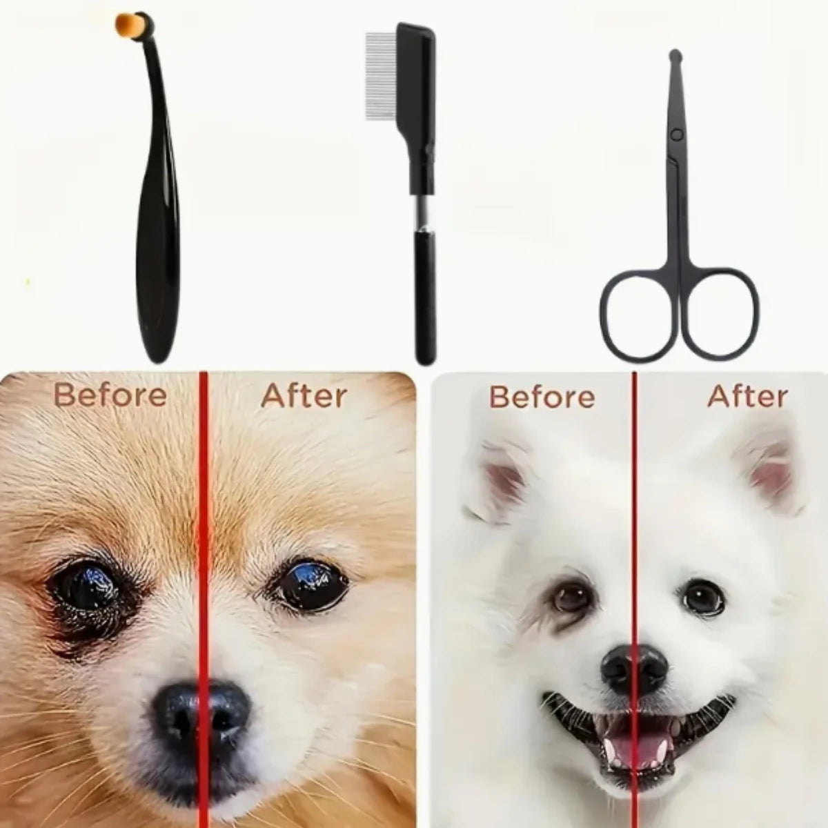 3-in-1 Pet Grooming Kit – Scissors, Comb & Brush Set | Efficient Dog Tear-Stain Cleaning & Hair Trimming Tool