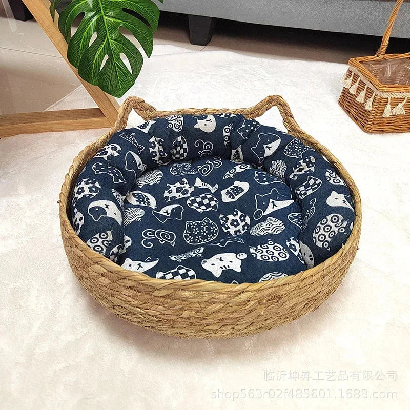 Rattan Cat & Dog Basket Bed