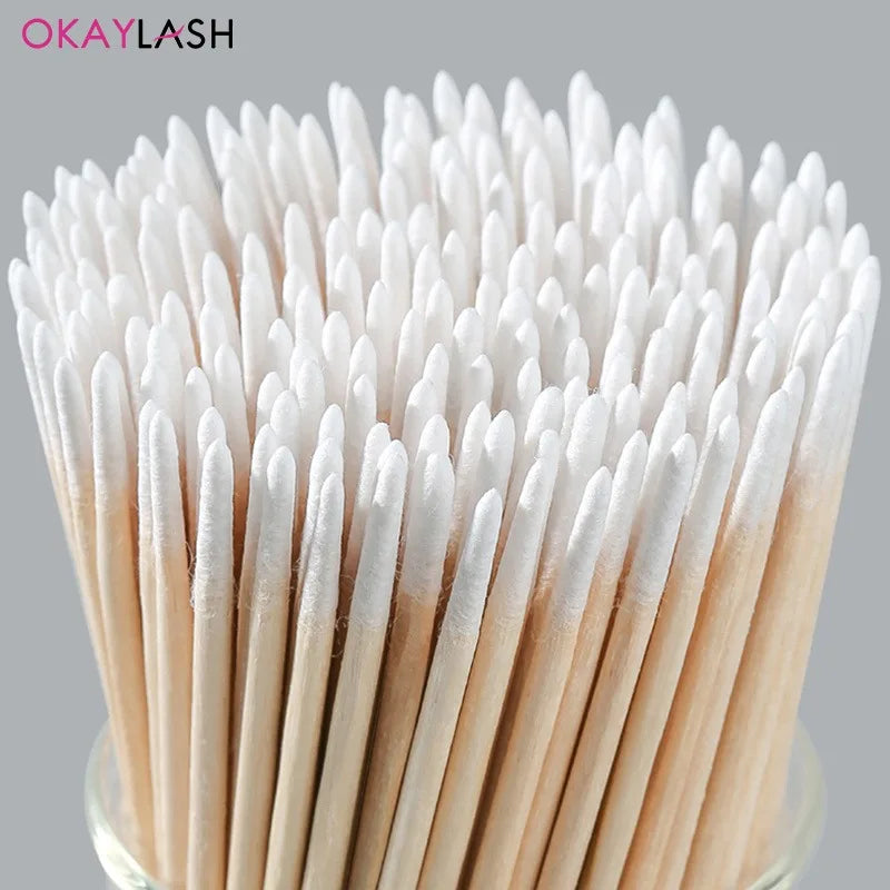 100/300/500pcs Disposable Wooden Micro Bud Swabs Lint Free Eyelash Extension Glue Removing Tools Makeup Mini Brush