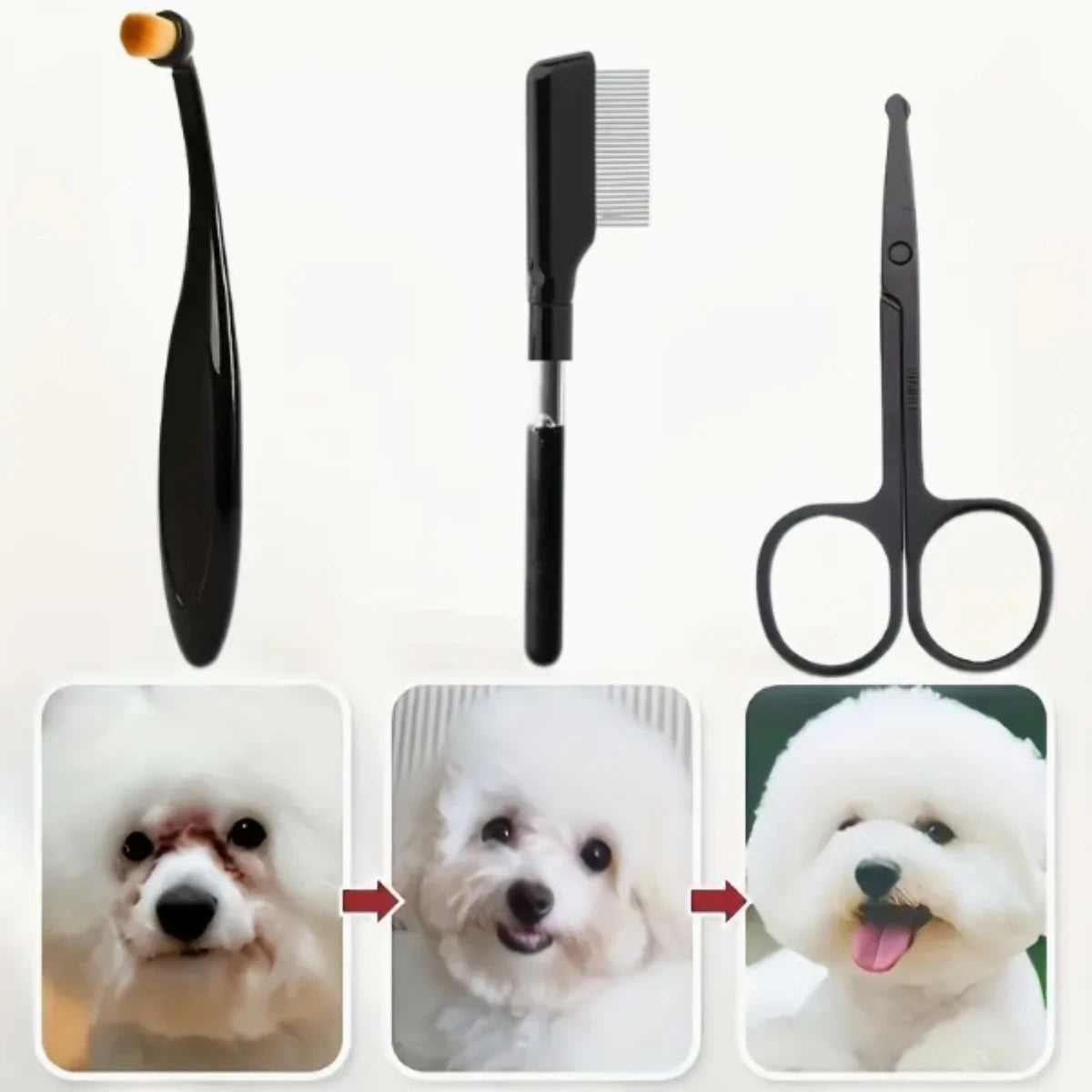 3-in-1 Pet Grooming Kit – Scissors, Comb & Brush Set | Efficient Dog Tear-Stain Cleaning & Hair Trimming Tool