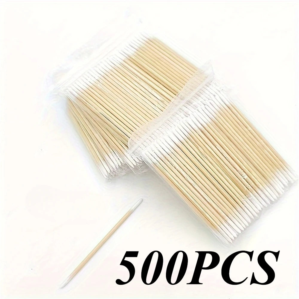 100/300/500pcs Disposable Wooden Micro Bud Swabs Lint Free Eyelash Extension Glue Removing Tools Makeup Mini Brush