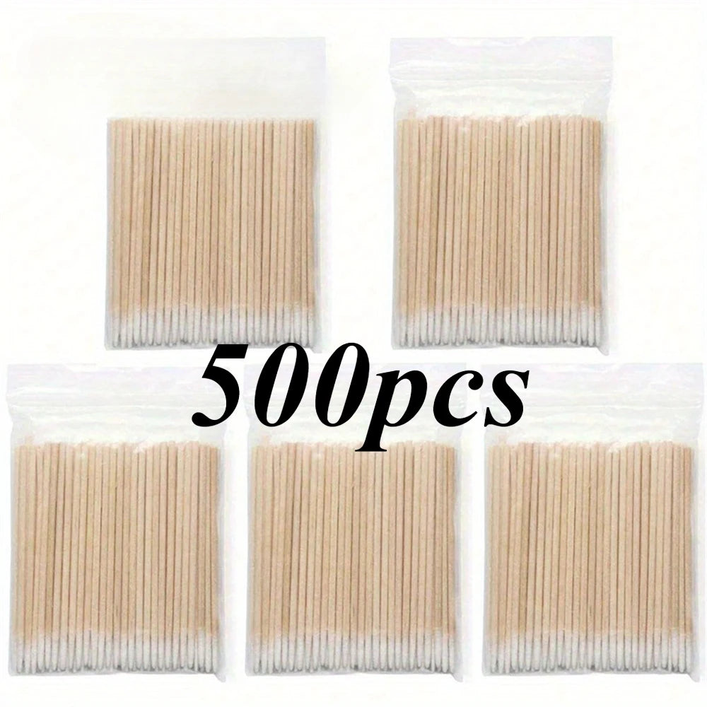 100/300/500pcs Disposable Wooden Micro Bud Swabs Lint Free Eyelash Extension Glue Removing Tools Makeup Mini Brush