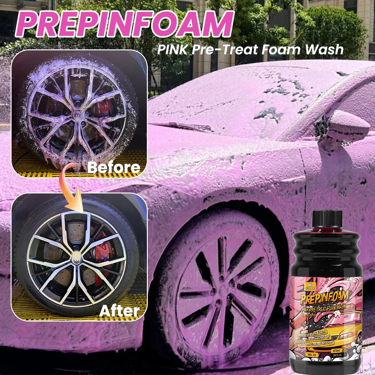 Pink Magic Foam Car Wash Shampoo – High-Concentration Super Foam Pre-Wash Cleaner