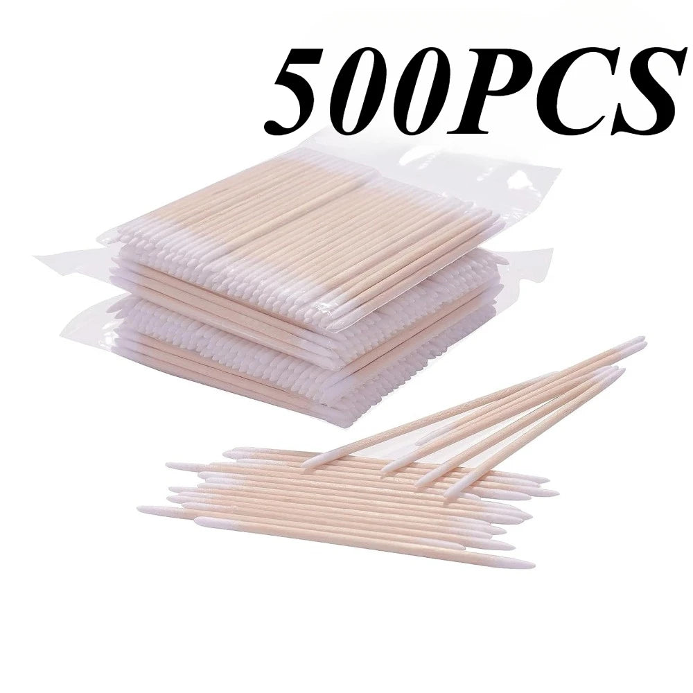 100/300/500pcs Disposable Wooden Micro Bud Swabs Lint Free Eyelash Extension Glue Removing Tools Makeup Mini Brush