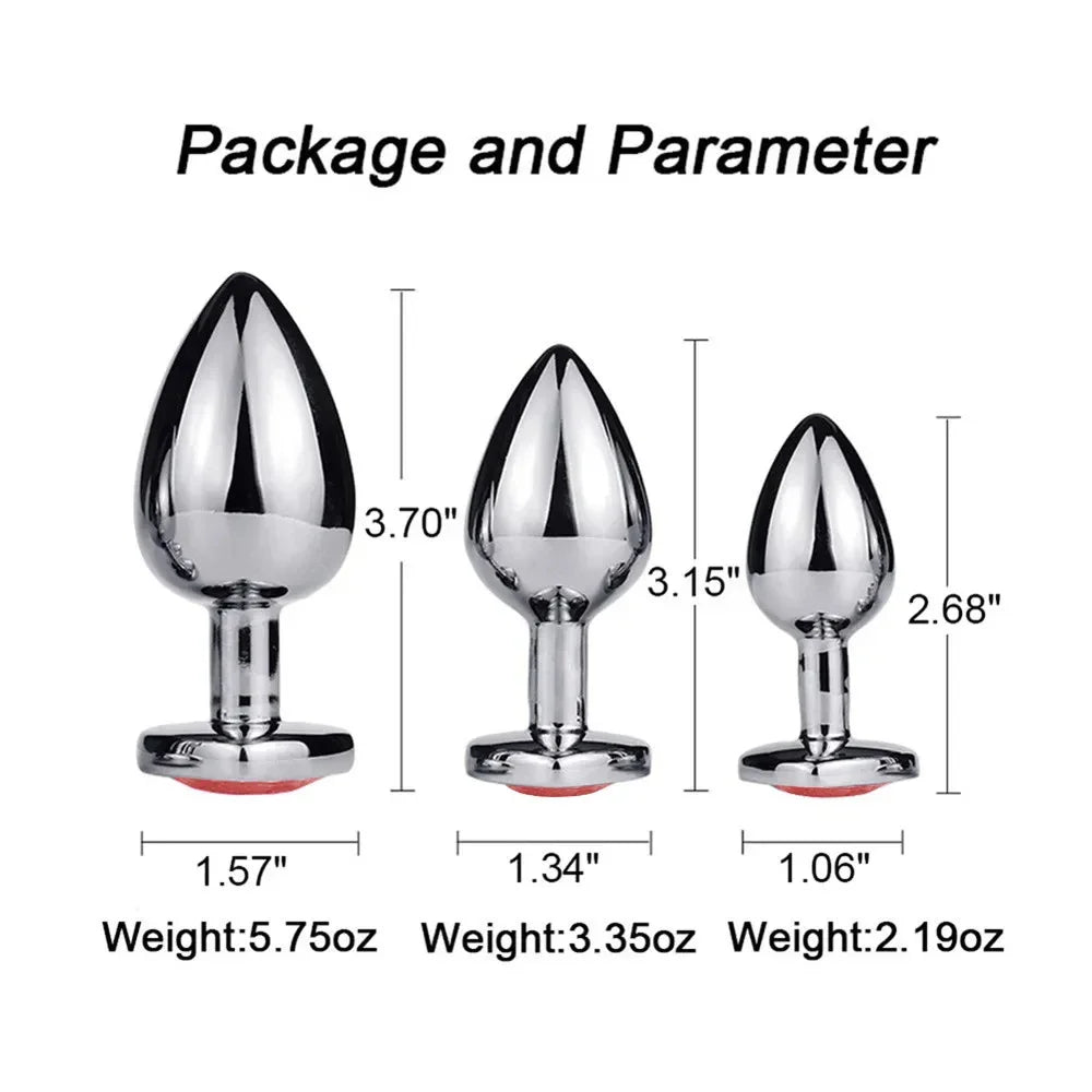 3-Piece Jeweled Metal Anal Plug Set (S/M/L)