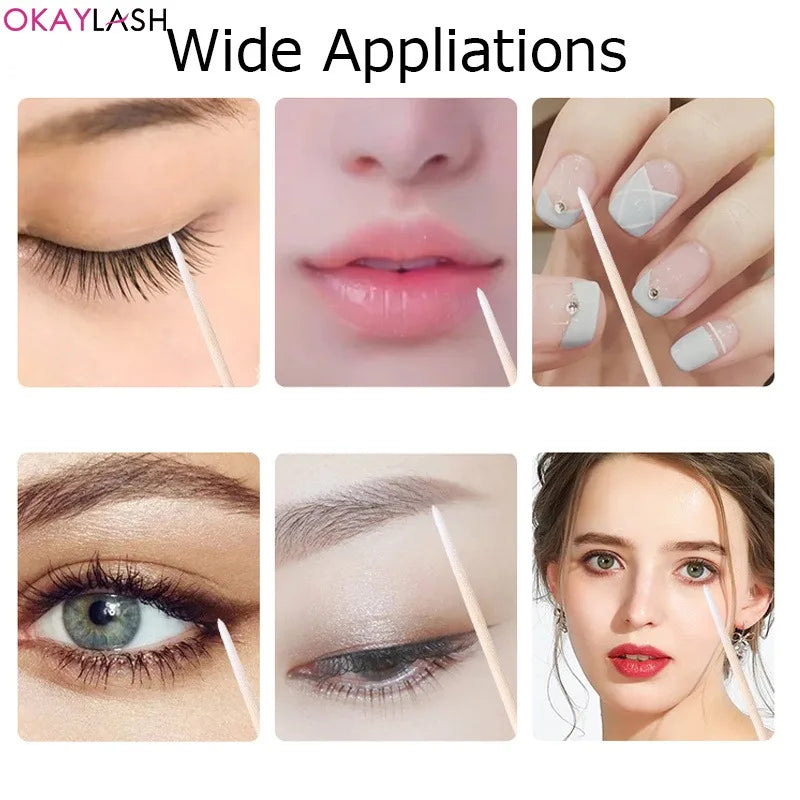100/300/500pcs Disposable Wooden Micro Bud Swabs Lint Free Eyelash Extension Glue Removing Tools Makeup Mini Brush